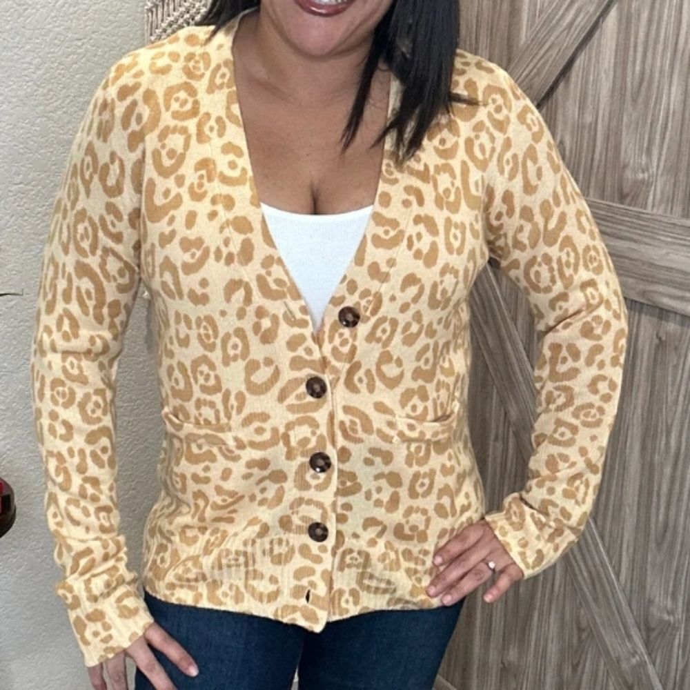 EUC Marigold Leopard Andree Cardigan Sweater